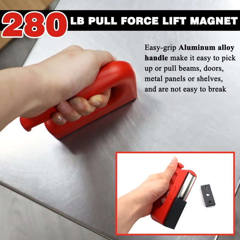 AOMAG 280Lbs Heavy Duty Magnet with Aluminum Alloy Handle, Neodymium Magnetic Pickup Tool for Lifting Metal Objects, Iron Plates, Doors - Image 5